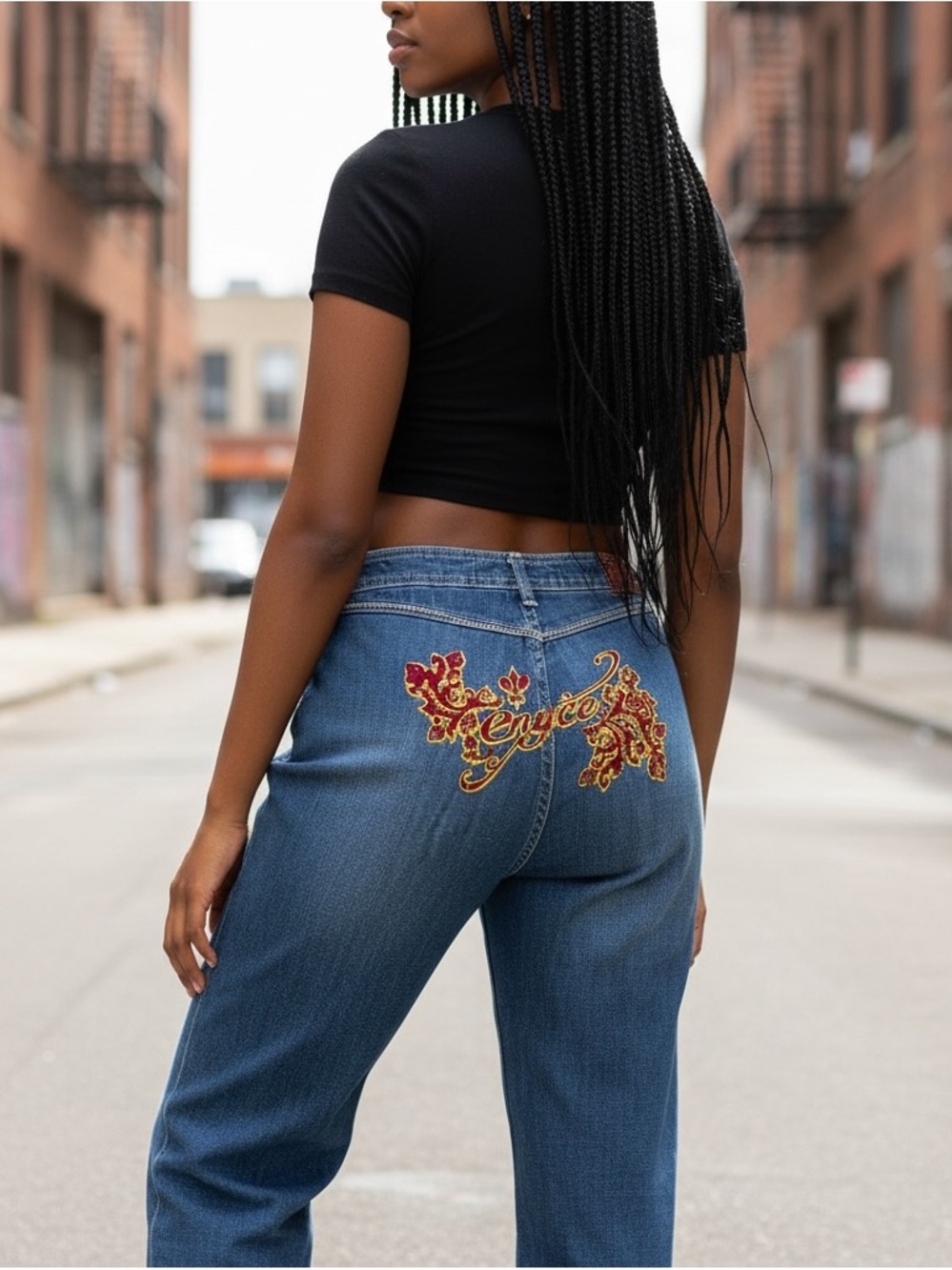 Enyce Vintage Y2K Embroidered Low Rise Capri Crop Jeans Girls 16 Fits Womens 0 2
